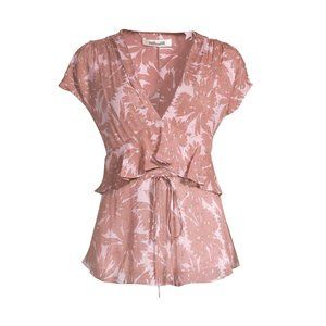 NWT DVF Millie Metallic Blouse Top Shirt Womens XS Pink Mauve V-Neck Chiffon NEW